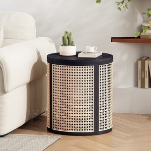 Side Table Coastal Woven Drum Silhouette with Interior Storage