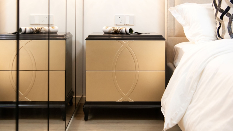 Side Table Contemporary Glam Drum Shape Espresso Black Gold Accents