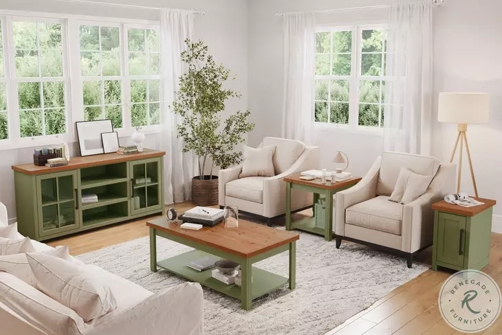 Side Table Cottage Sage Green Turned Legs Wood Top Shelf