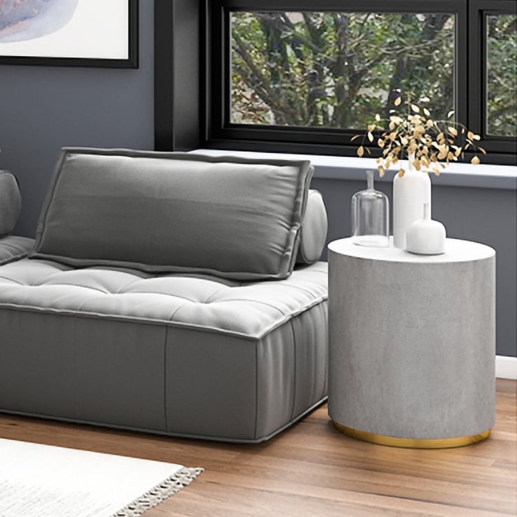 Side Table Cylindrical Base Thick Sculptural Silhouette Cement Look