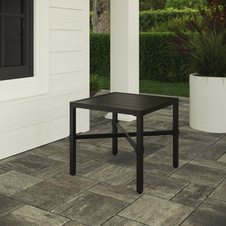 Side Table Cylindrical Slatted Base Matte Metal Outdoor Patio Accent
