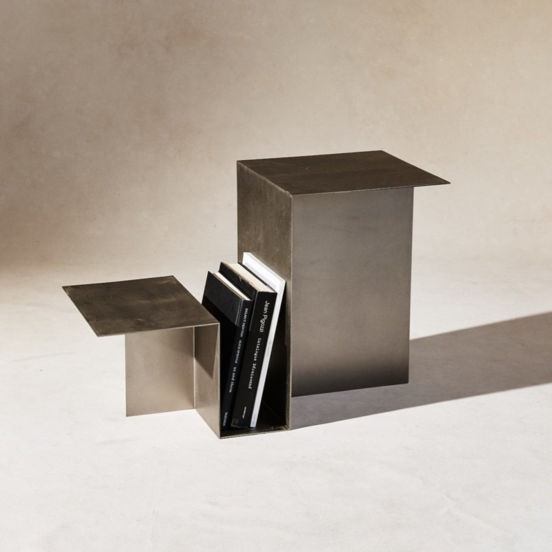 Side Table Cylindrical Two-Tier Perforated Stainless Mesh