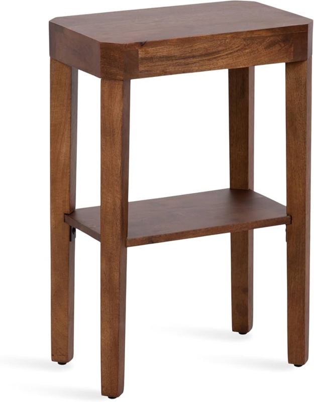 Side Table Dark Walnut Finish Two Tier Rectangular Minimalist Design