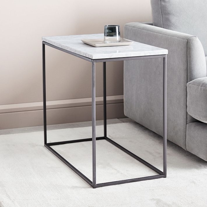 Side Table featuring C-Shape Silhouette and Polished Stone Top
