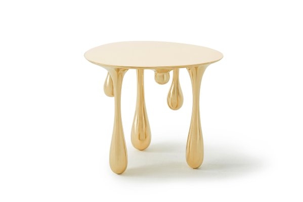 Side Table Fluid Melting Silhouette Polished Gold Metal Artistic Glam