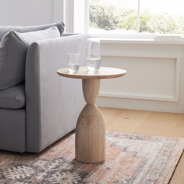 Side Table Fluted Pedestal Chunky Base Modern Wood Toned