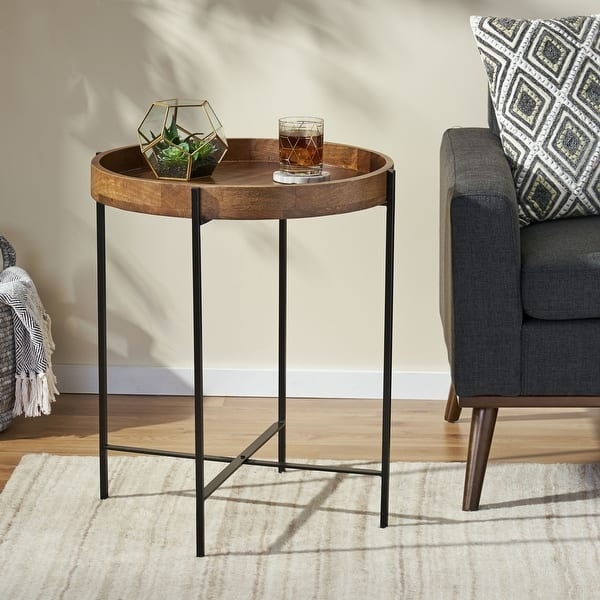 Side Table Folding Base Tray Top Black Metal Legs Industrial