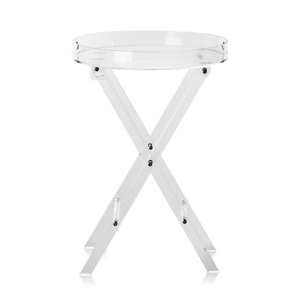 Side Table Folding X-Leg Clear Acrylic with Removable Tray Top