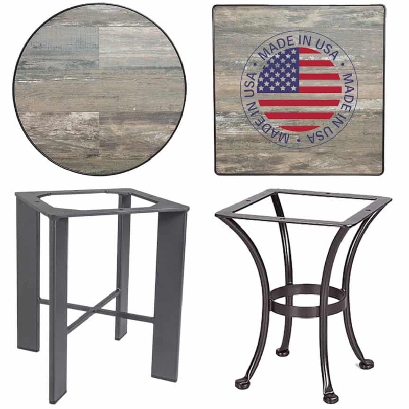 Side Table Grey Mottled Porcelain Top Black Metal X-Base Patio