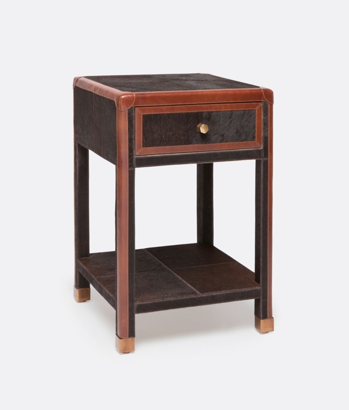 Side Table Hair on Hide Tripod Base Leather Wrap Accents