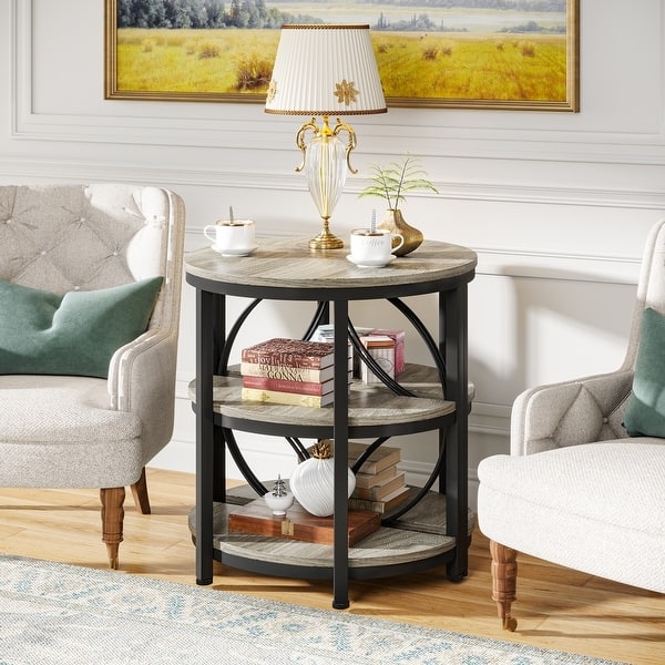 Side Table Half Round Shape, Three-Tier Narrow Storage
