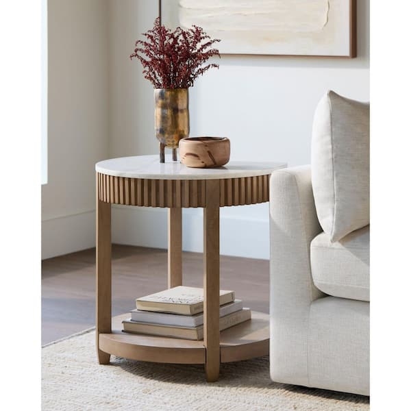 Side Table Hourglass Silhouette Woven Texture Natural Woven Accent