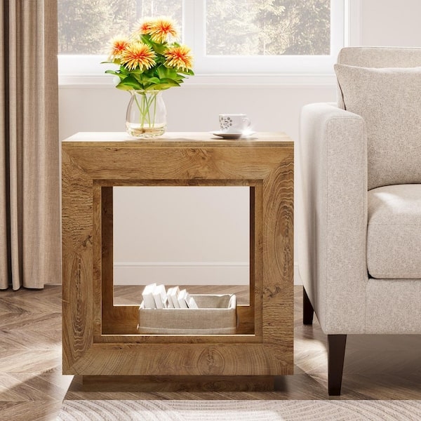 Side Table Industrial X-Frame Detailing Two-Tier Rustic Wood Storage
