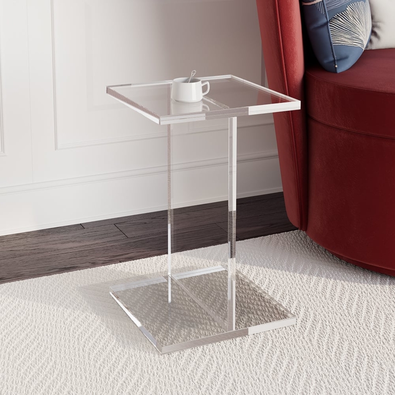 Side Table, Iridescent Acrylic Square with Shelf