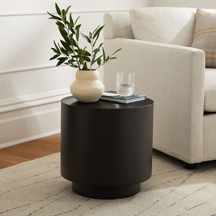 Side Table Light Wood Vertical Slats Slatted Wood Drum Side Table