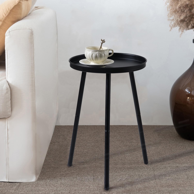 Side Table Matte Black Round Tripod Base Minimalist Modern Design