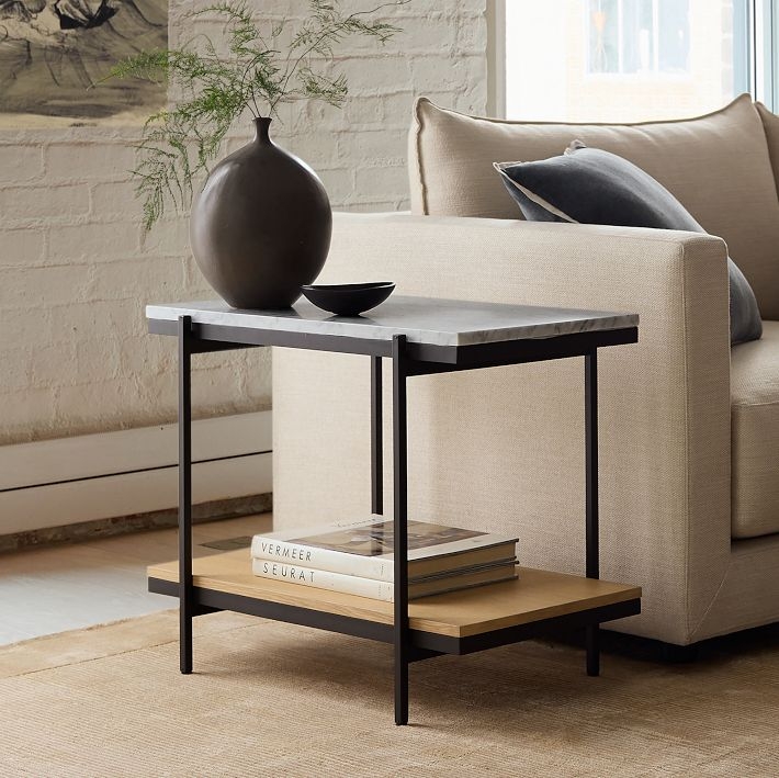 Side Table Mid-Century Modern Marble Top Tripod Base