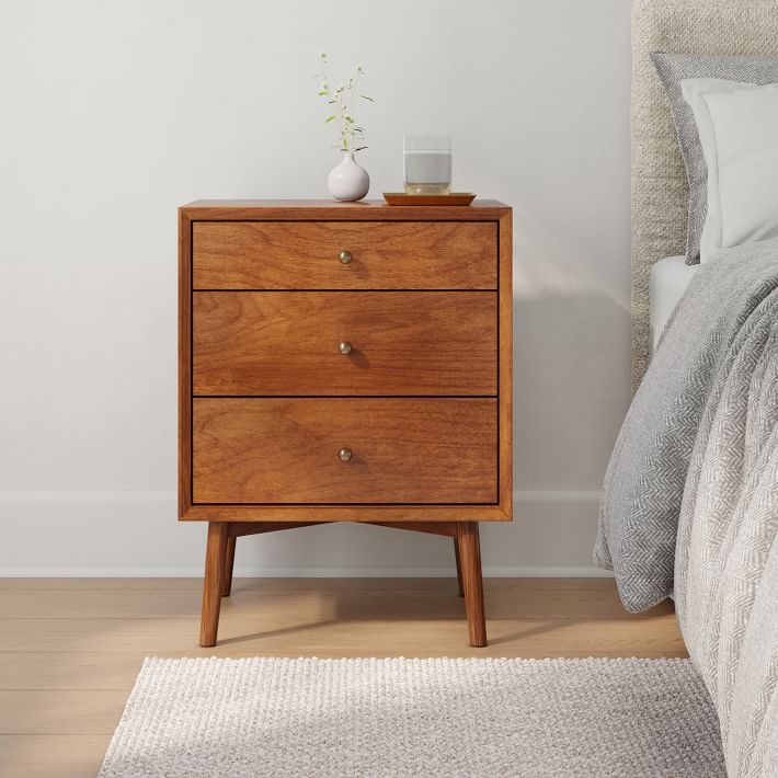 Side Table Mid Century Modern Splayed Legs Open Cubby Walnut Finish
