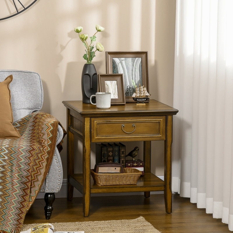Side Table Mid-Century Modern Splayed Legs with Drawer