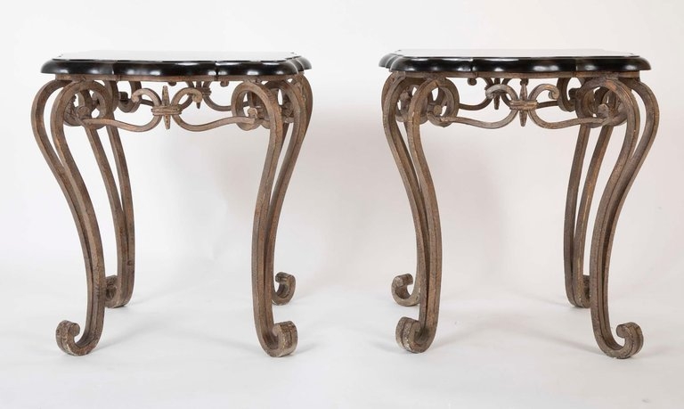 Side Table Midcentury French Design with Black Lacquered Tops
