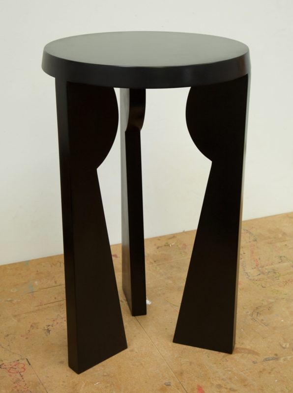 Side Table Minimalist Glossy Black Lacquer Geometric Tripod Base