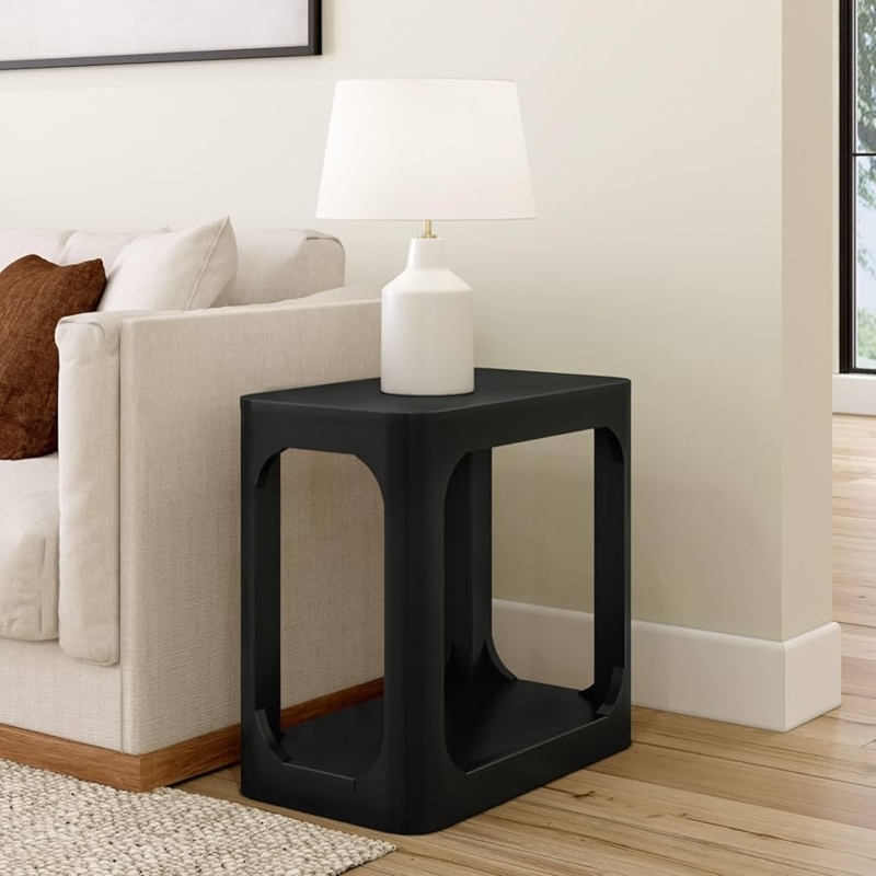 Side Table Modern Finish Rounded Rectangular Top Minimalist Style