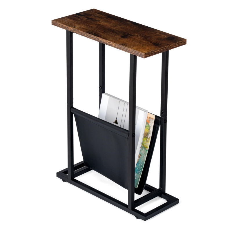 Side Table Narrow Industrial Rustic Leather Like Sling
