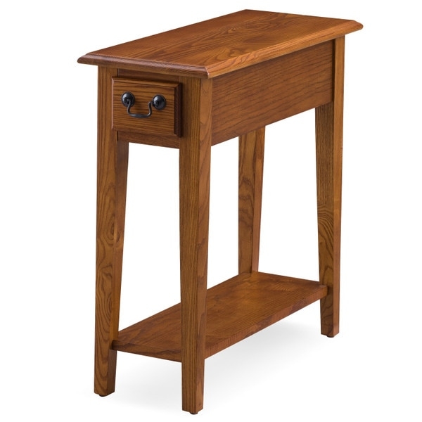 Side Table Narrow Medium Oak with Drawer and Three Tier Open Shelves