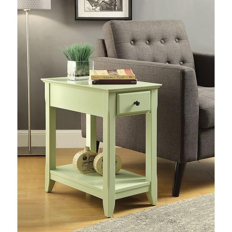 Side Table Narrow Mint Green Two Tier Single Drawer Mid-Century