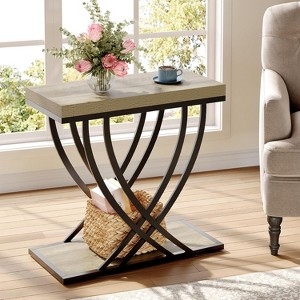 Side Table Narrow Silhouette Two-Tier Grey Wood Toned Industrial Style