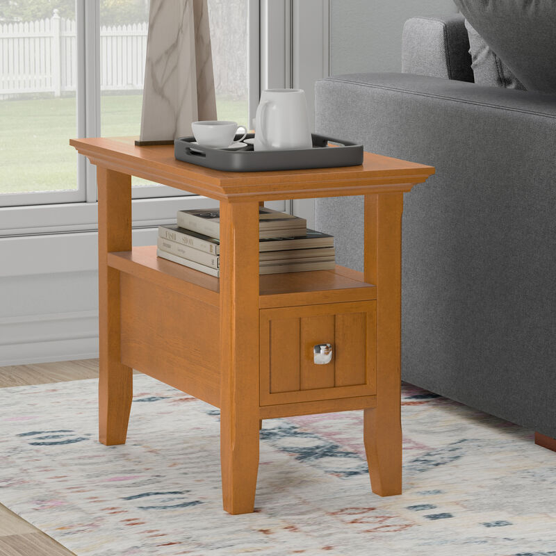 Side Table Narrow Solid Wood Single Drawer Golden Brown Finish