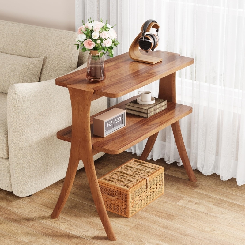 Side Table Narrow Width Slim Profile Tapered Legs Modern
