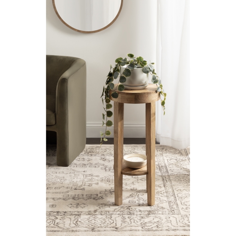 Side Table Natural Wood Grain Round Two Tier Scandinavian Styling
