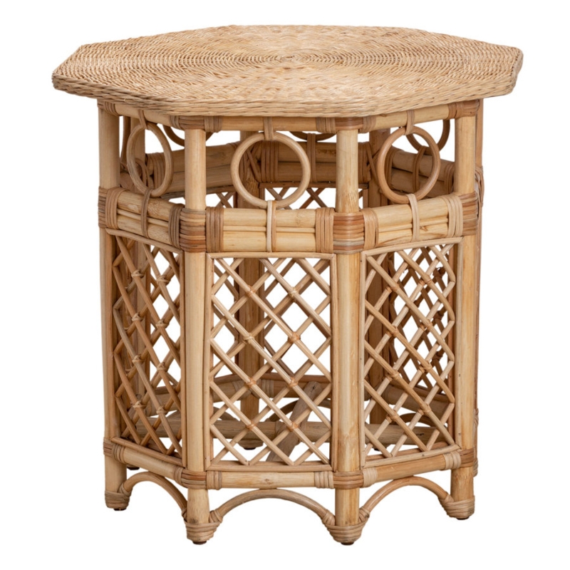 Side Table Octagonal Natural Rattan Lattice Sides Bohemian Style