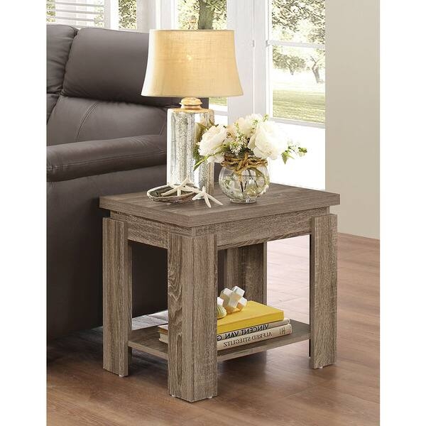 Side Table Open Cubby Bottom Drawer Square Silhouette Dark Taupe