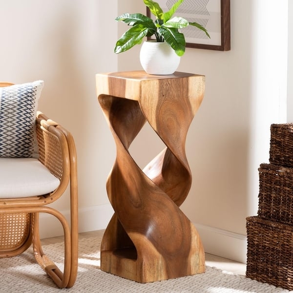 Side Table Organic Modern with Hand-Carved Twisted Silhouette