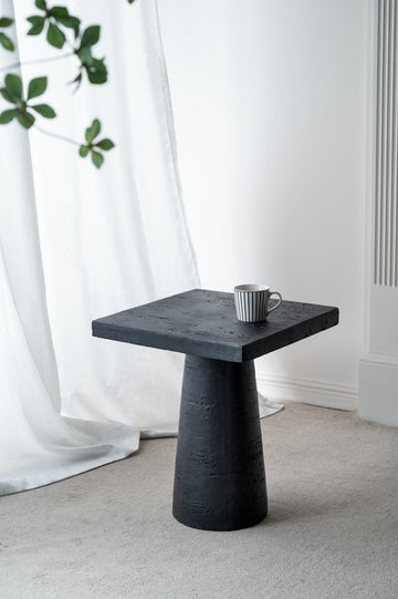 Side Table Pedestal Base Matte Black Finish Chunky Silhouette