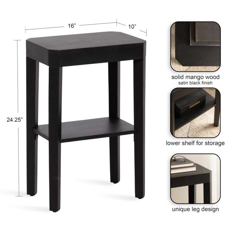 Side Table Pedestal Base Matte Black Two Tier Rectangular Sophisticated