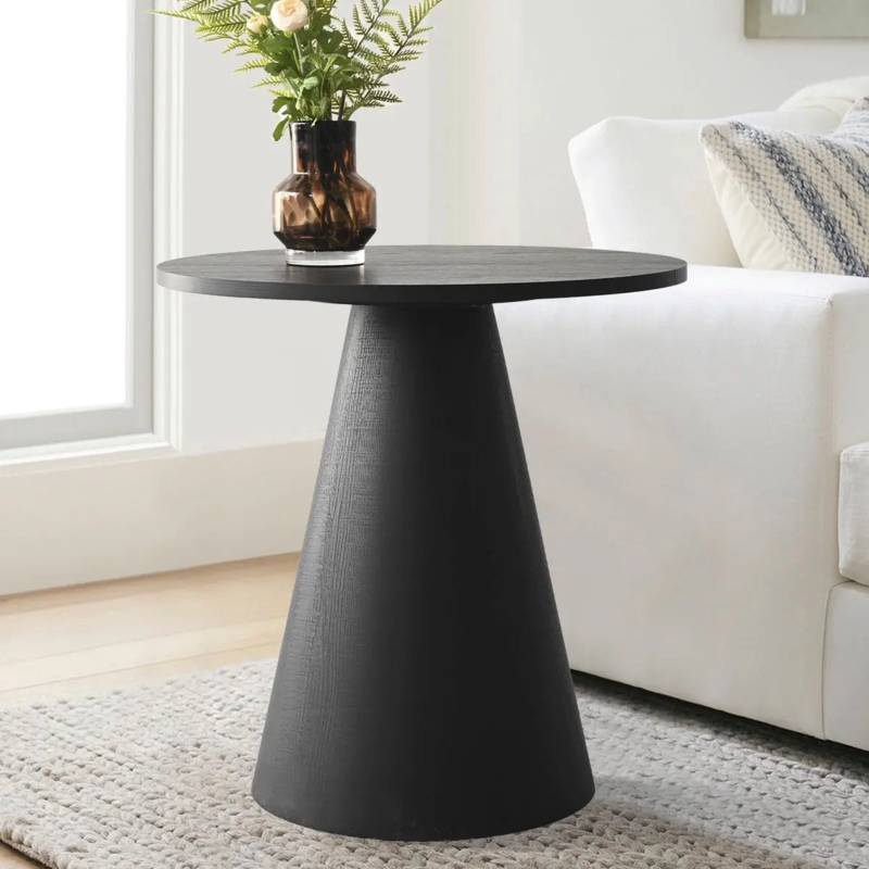 Side Table Ribbed Conical Pedestal Base Matte Finish