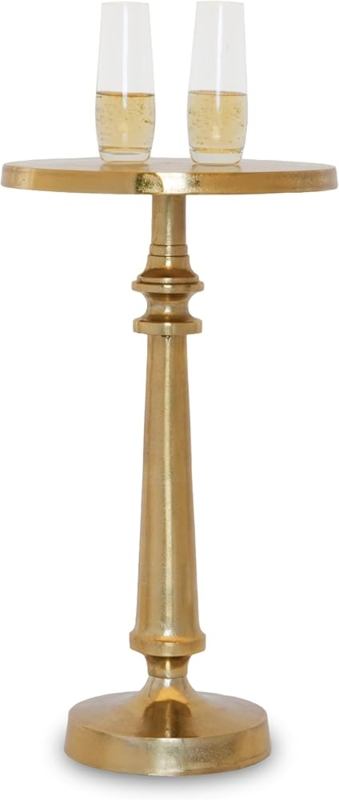 Side Table Ribbed Pedestal Base Brushed Gold Martini Silhouette