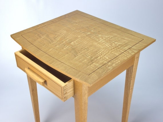 Side Table Ripple Ash Top with Walnut Inlays Tripod