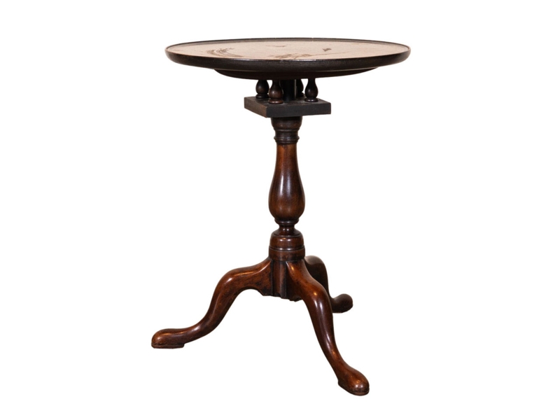 Side Table Round Antique Dark Wood Finish Cabriole Legs Stretcher