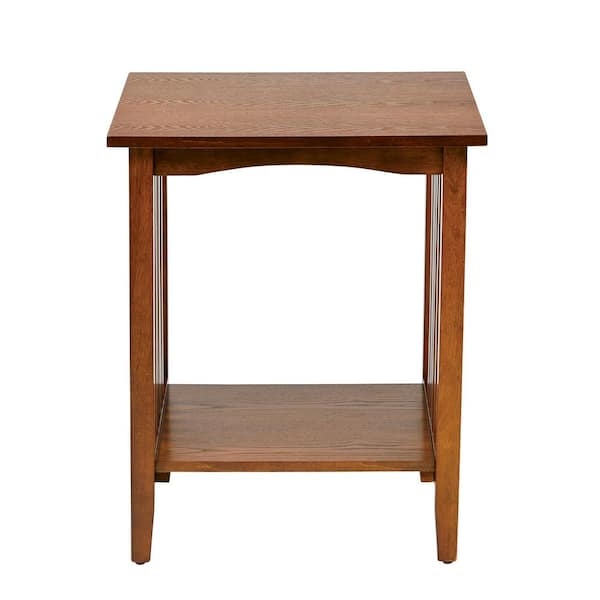 Side Table Round Ash Wood with Tiered Storage Shelf