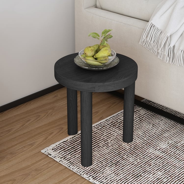 Side Table Round Black Japandi Style Thick Cylindrical Legs