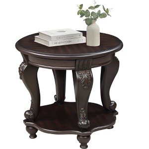Side Table Round Espresso Lower Storage Shelf Retro Wood