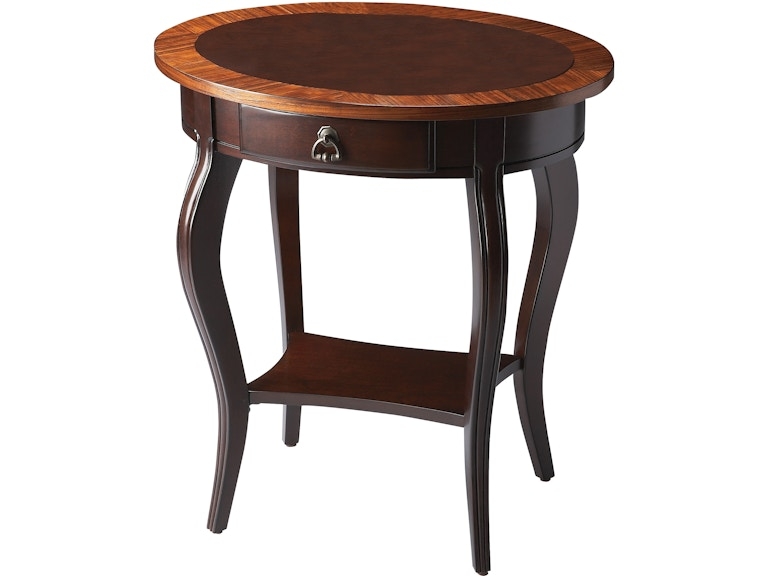 Side Table Round Espresso Wood Fluted Legs Lower Shelf Traditional