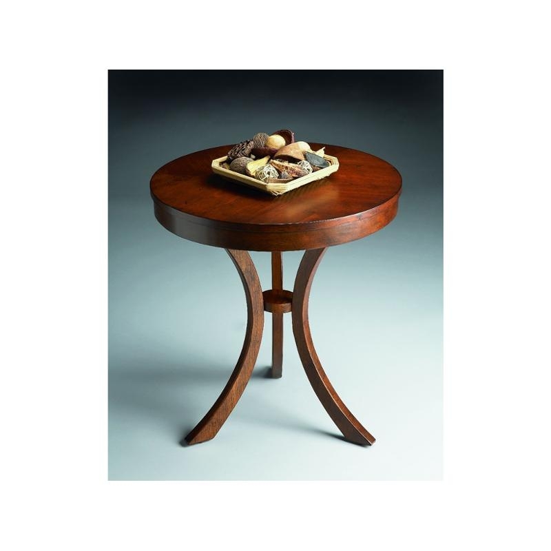 Side Table Round Faceted Pedestal Base Umber Wood Finish Transitional