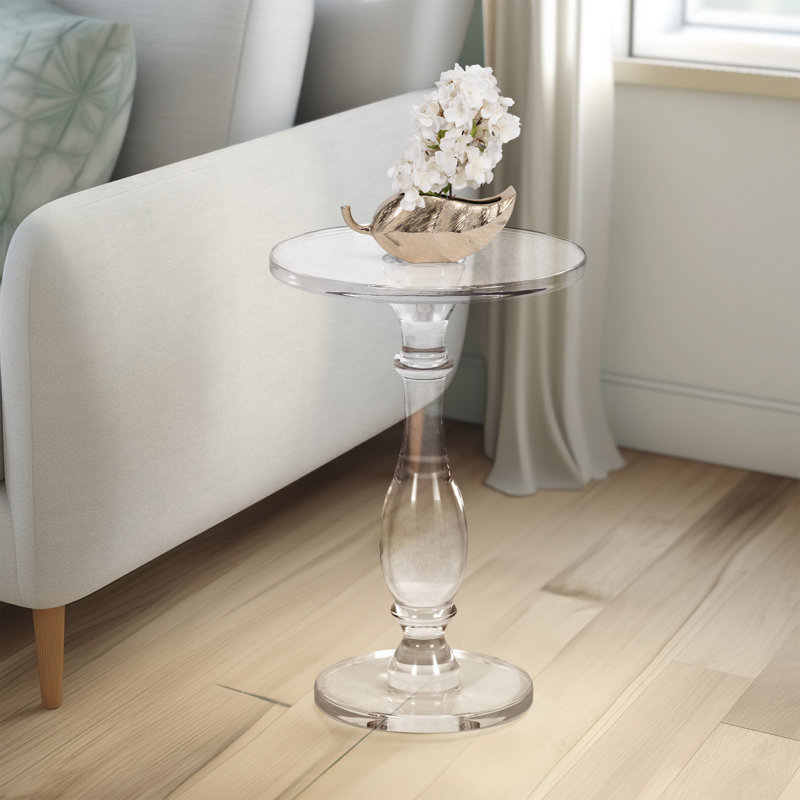 Side Table, Round Glass Top Trestle Base