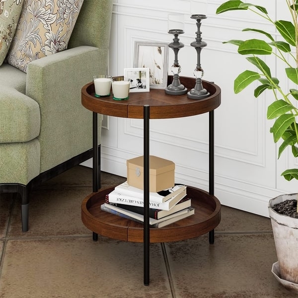 Side Table Round Industrial Tripod Base with Raised Edges