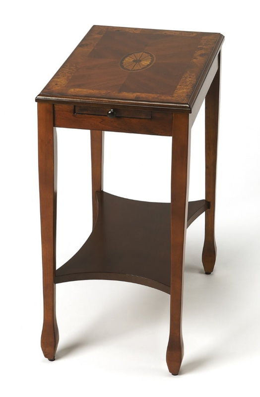 Side Table Round Pedestal with Olive Ash Burl Veneer